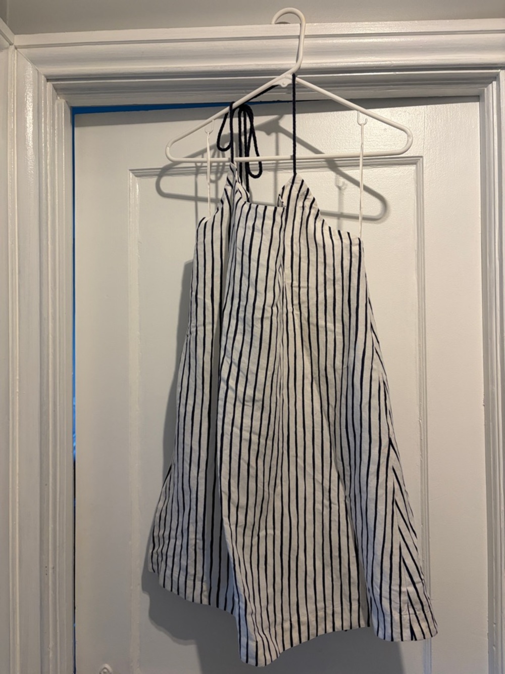 Tory Burch White and Black Striped Backless Halter Dress